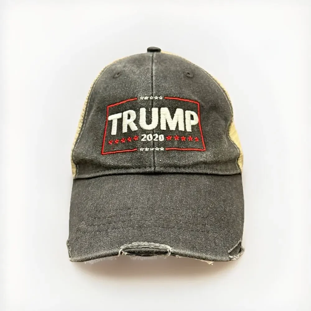Trump 2020 Mens Gray Distressed Adjustable SnapBack Trucker Mesh Hat Cap Adams